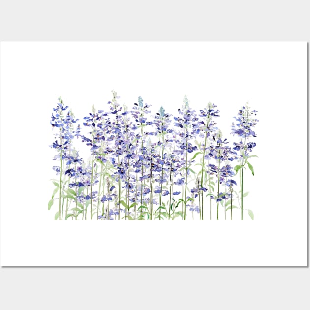 purple blue mealycup sage flowers watercolor Wall Art by colorandcolor